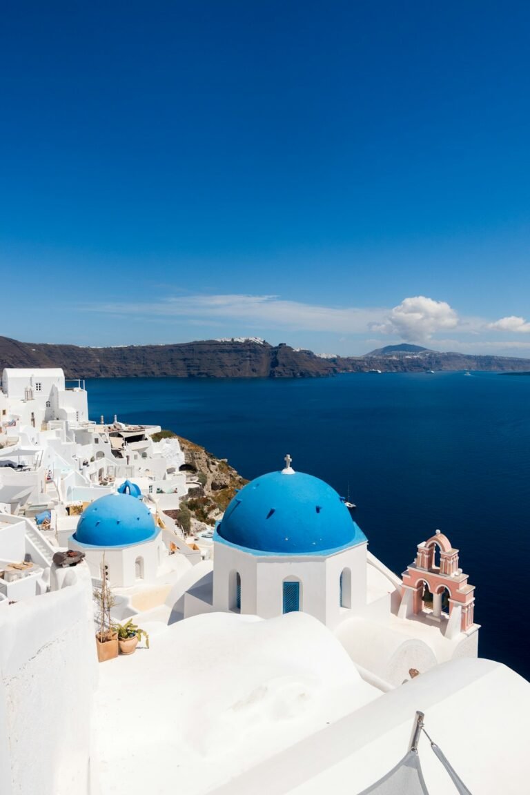 Blue-domed church in Santorini, Greece